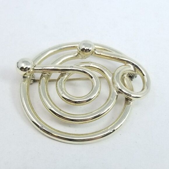 Vintage Abstract Design Modern Minimalist Brooch, Gold Tone Setting, Unique - Picture 2 of 5